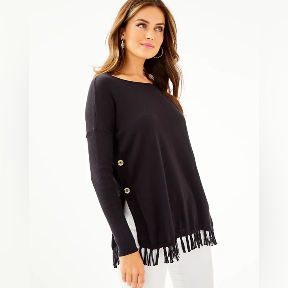 Lilly Pulitzer Ramona Fringe Sweater Long Sleeve Navy Size XXS